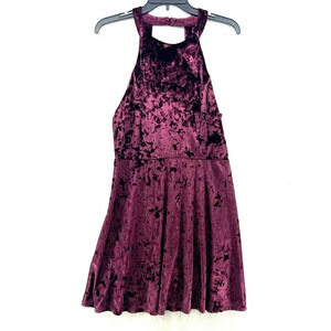 Xhilaration Dress Womens M Purple Velvet Sleeveless A Line Open Back Halter Mini